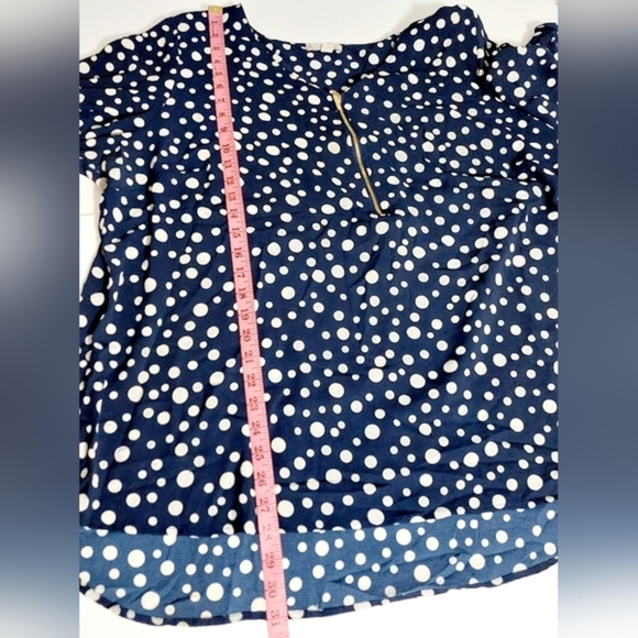 db established 1962 3X‎ navy blue polka dot 3/4 sleeve blouse - Picture 3 of 7